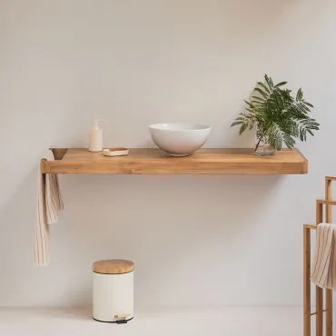 Zestaw Mebli Łazienkowych 130x45 Cm Wiszący Z Drewna Tekowego Neill Drewno Tekowe & Bezlusterkowiec & Bez Kranu & Okrągły Biały Ceramiczny Ø30 Cm Calg