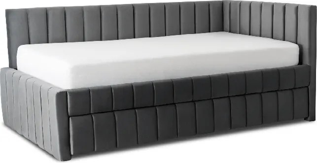 Łóżko Tapicerowane 120x200 cm VILLEMO Podwójne ze Stelażem Rozkładane Młodzieżowe Szare