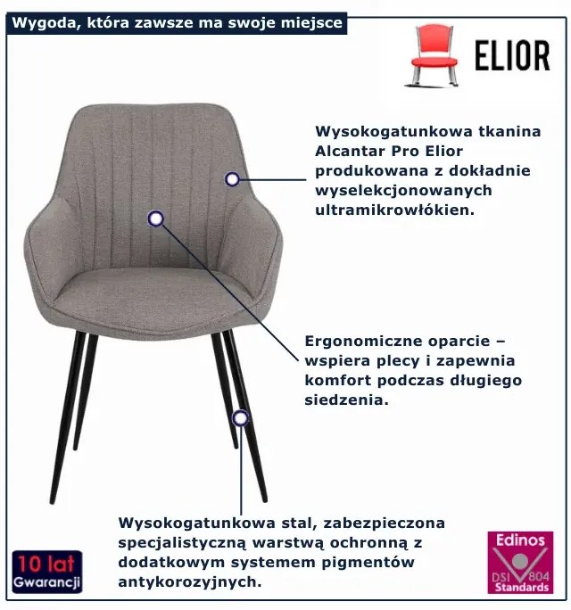 Szare nowoczesne krzesło na czarnych nogach E8-T36