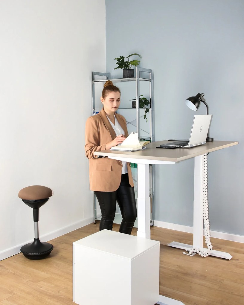 Biurko do pracy z regulacją wysokości Fighter Single Desk beżowy/biały 140x70 cm
