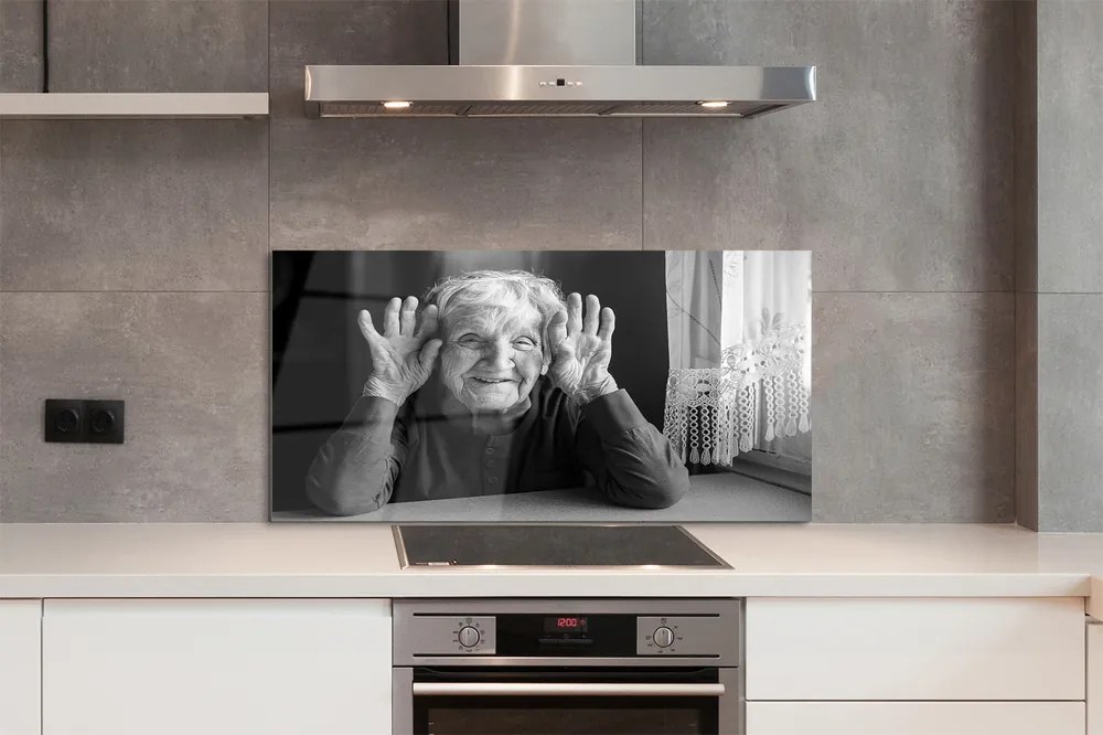 Szkło do Kuchni na Ścianę Portret Starszej Kobiety