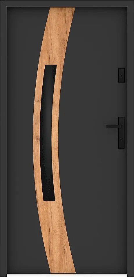 Drzwi wejściowe ze stali nierdzewnej z przeszkleniami wys. 207 x szer. 100 cm - szkło dymione - antracyt i efekt dębu - grubość 55 mm - otwierane w lewo - TROFA