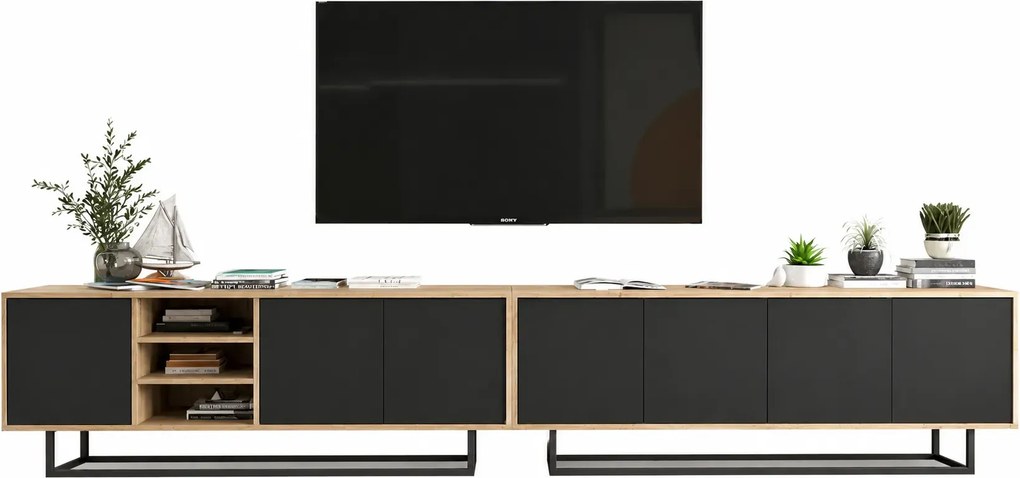 Zestaw stojących szafek rtv dąb wotan + czarny M4-E16