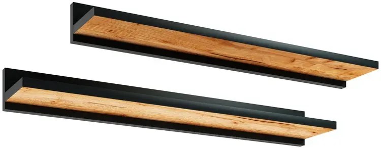 Komplet Półek Czarny Ściennych 2 Szt + Dąb Craft Z6-R89