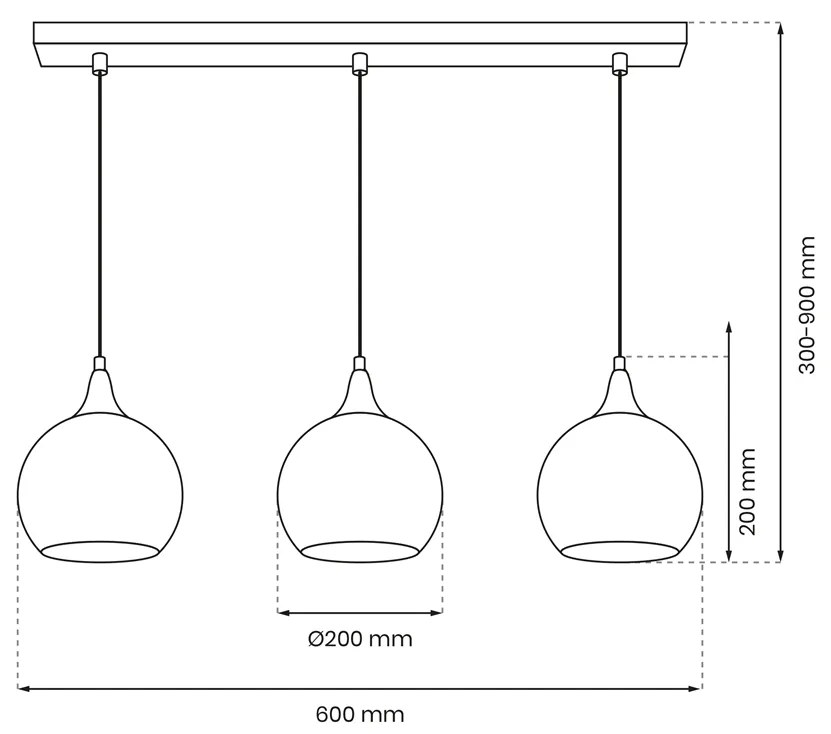 Lampa wisząca MONTE SILVER 3xE27, potrójna, na listwie 3 kule, dymione szkło