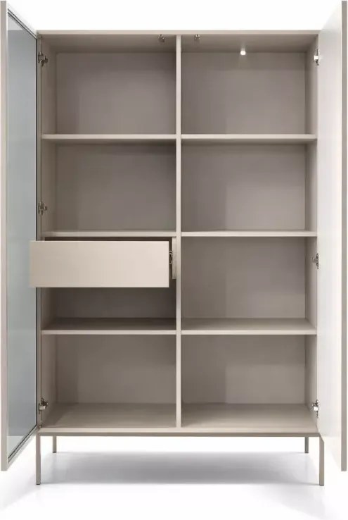 Witryna Shark 104x166 cm LED push to open MDF szkło hartowane stal kaszmir, czarny/dąb wotan