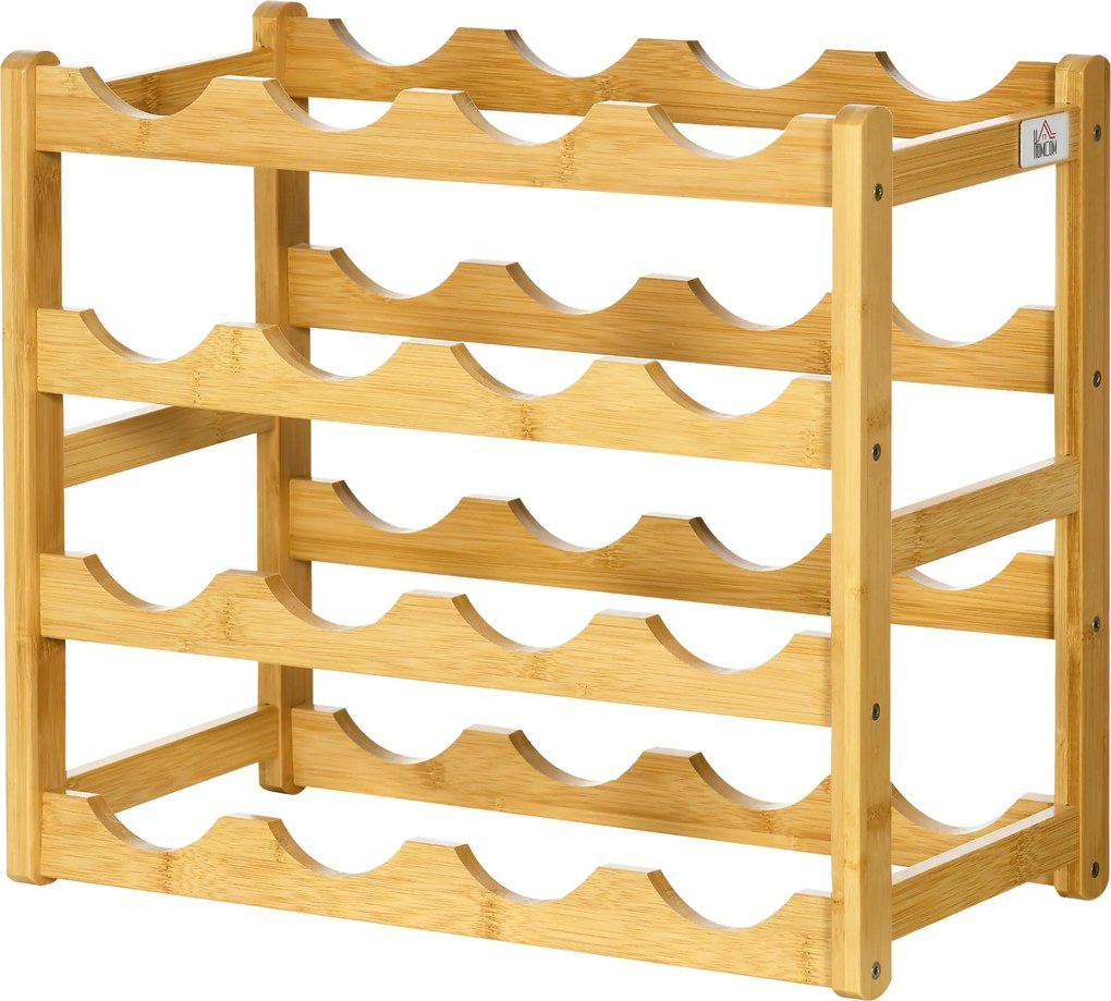 HOMCOM Regał na wino z bambusa 16 butelek 4 półki Naturalny Stylowy przechowywanie wina | Aosom PL