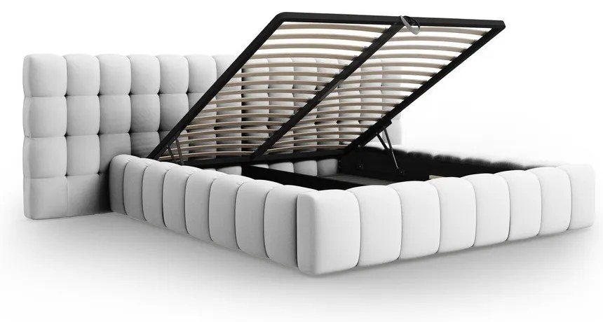 Jasnoszare tapicerowane łóżko dwuosobowe ze schowkiem i stelażem 180x200 cm Mamaia – Micadoni Home