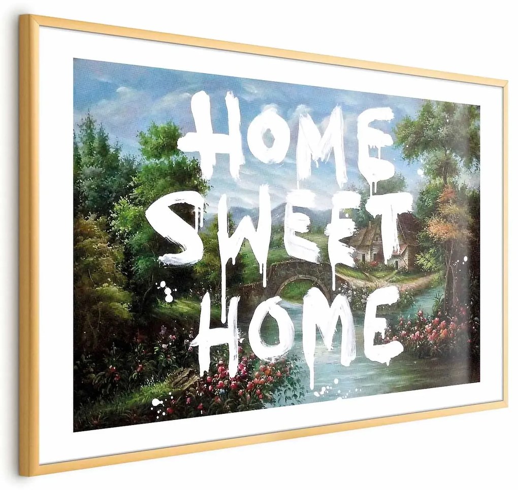 Plakat Wymarzony dom 42x29,7 cm z ramą złotą z marginesem ARTGEIST B