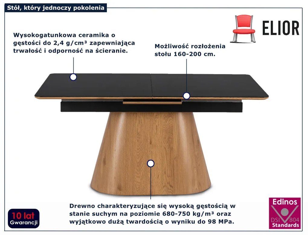 Rozkładany stół  na jednej nodze czarny + dąb - Comos