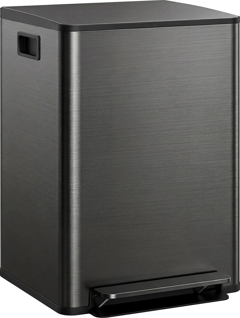 HOMCOM Kosz na śmieci z 2x30L komorami, pokrywa Soft-Close, odporny na odciski, stal nierdzewna, czarny | Aosom PL