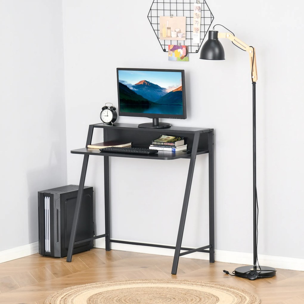 HOMCOM Stolik pod komputer Stół biurowy z szufladą na kable Czarny metal i MDF Stylowy i funkcjonalny 84x45x85 cm | Aosom PL