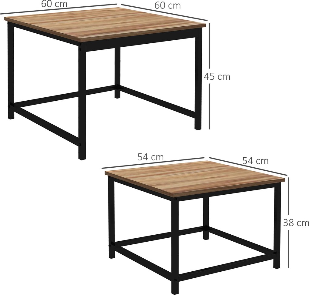 HOMCOM Zestaw 2 stolików kawowych w stylu industrialnym z naturalnym drewnem 60x60x45cm Stylowy i funkcjonalny | Aosom PL