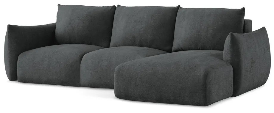 Ciemnoszary rozkładany narożnik z tkaniny szenilowej (prawostronny/z szezlongiem) Leila – Makamii