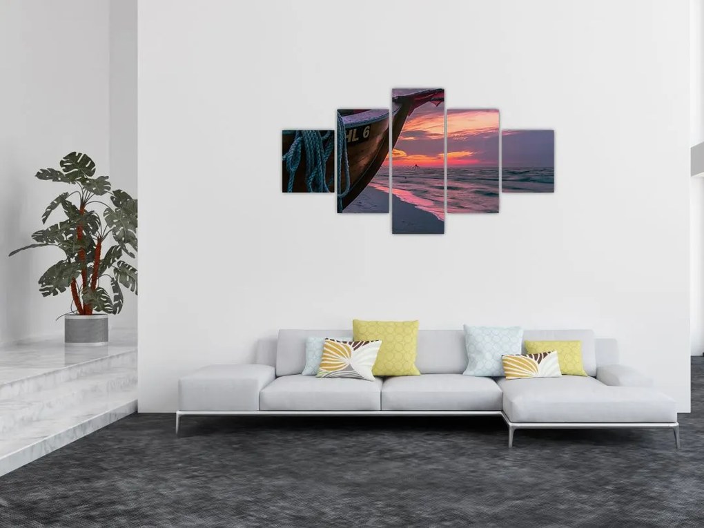 Obraz łodzi na brzegu (125x70 cm)