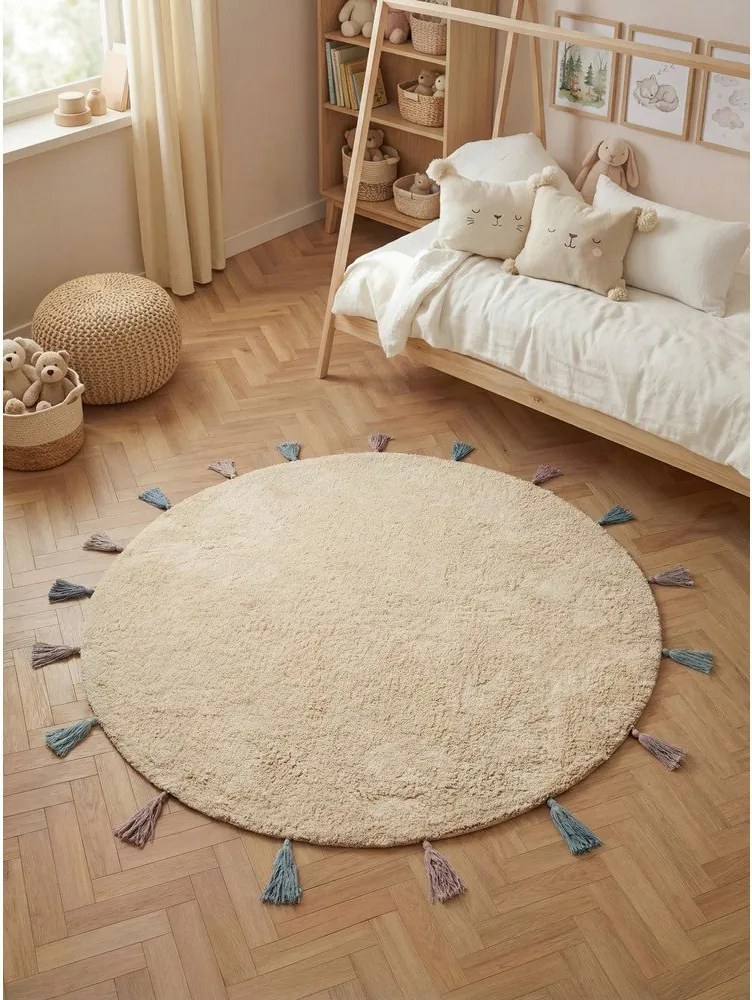 Kremowy bawełniany dywan dziecięcy odpowiedni do prania/tkany ręcznie ø160 cm Snuggle Sunna – Hanse Home