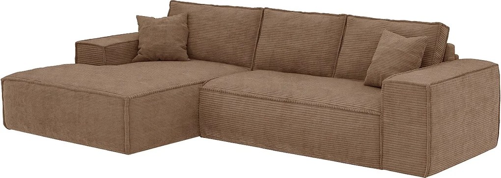 Kanapa narożna rozkładana lewostronna typu express z prążkowanego weluru w kolorze taupe - Powierzchnia spania 140 cm - Materac 13 cm z pianką memory - AMELIA