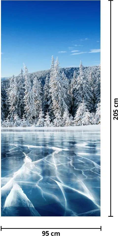 Fototapeta na drzwi - Zamarznięte jezioro i ośnieżone drzewa (95x205cm)