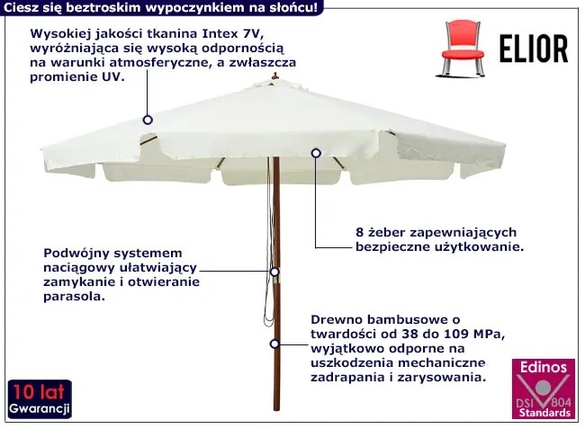 Klasyczny parasol ogrodowy piaskowa biel - Sorani