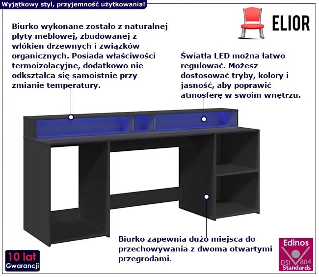 Podświetlane biurko 200 cm czarne S0-Z43
