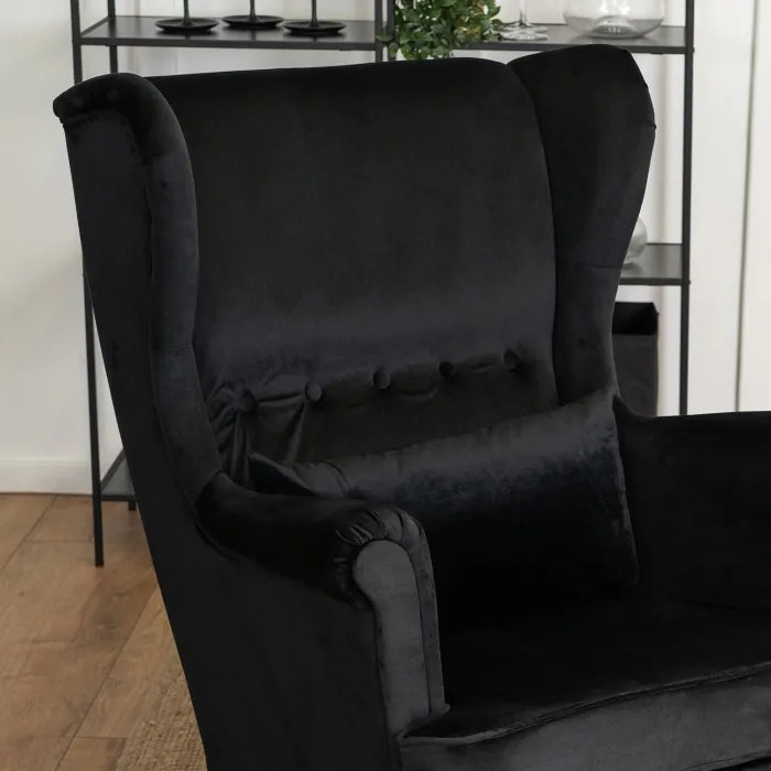Fotel Uszak Wypoczynkowy KLARIS 2 Czarny Welurowy do Salonu Nowoczesny Loft