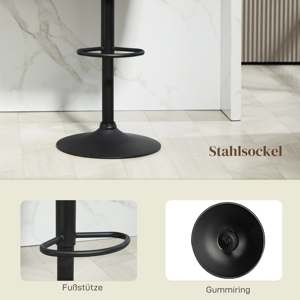 HOMCOM Zestaw 2 Barowych Krzeseł, Oparcie w Kształcie Muszli, Regulowana Wysokość, Podnóżek, dla Kuchni lub Jadalni, Metalowa Baza, Ciemnoszary