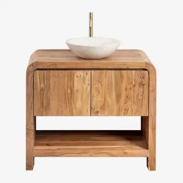 Zestaw Mebli Łazienkowych Z Drewna Vacry Akacja Brąz & Cement Okrągły Biały Ø40 Cm Zavion & - Sklum