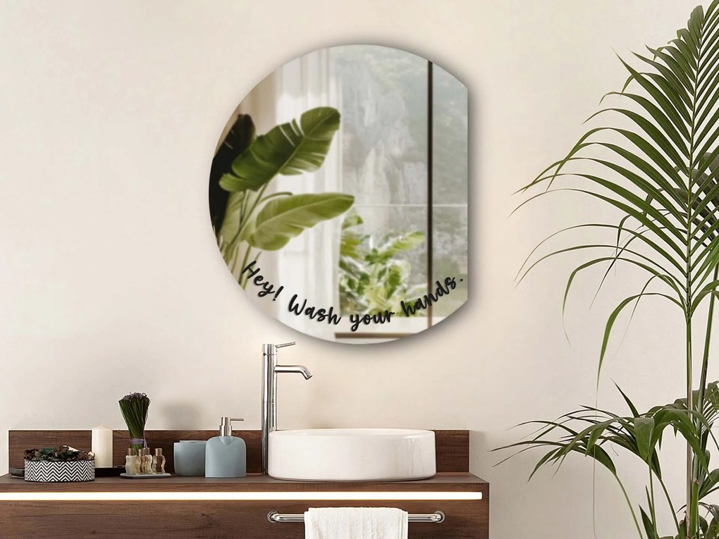 Naklejka na lustro S47 – Hey! Wash your hands. (round)