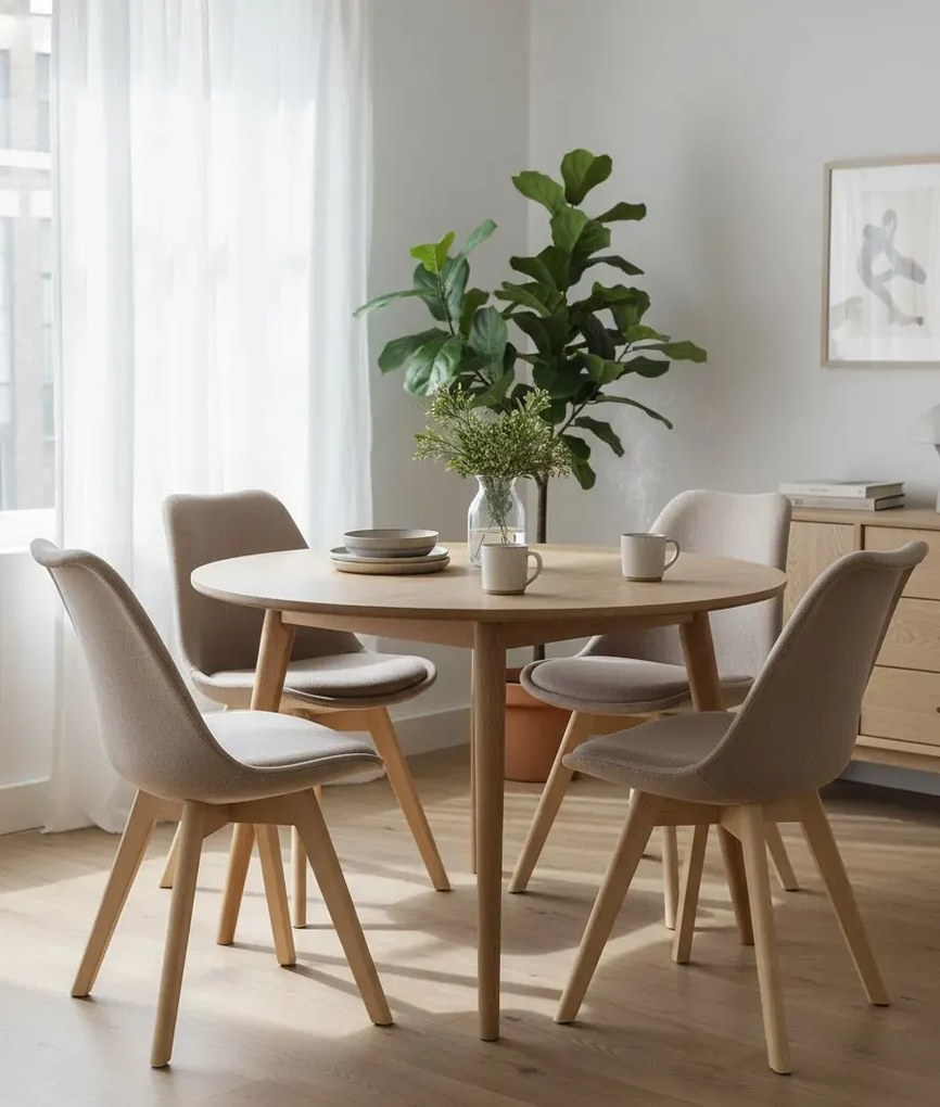 Beżowe skandynawskie krzesło tapicerowane T6-B20