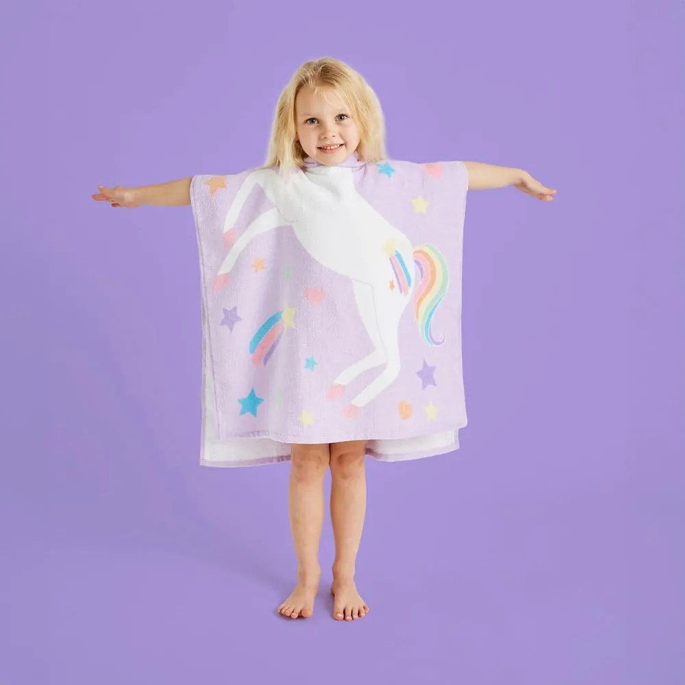 Fioletowe bawełniane ponczo dziecięce Unicorn – Catherine Lansfield