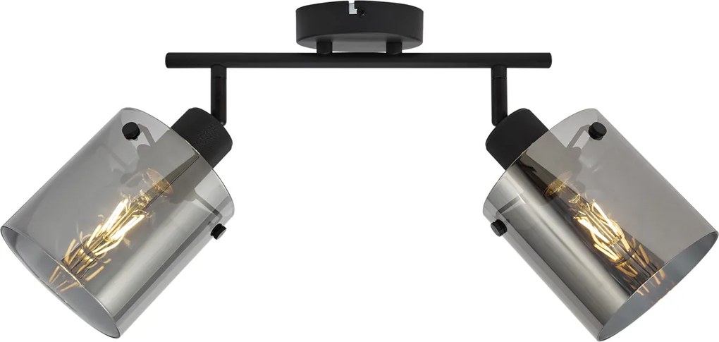 Designerski reflektor sufitowy czarny z przydymionym szkłem 2-punktowy - Domo