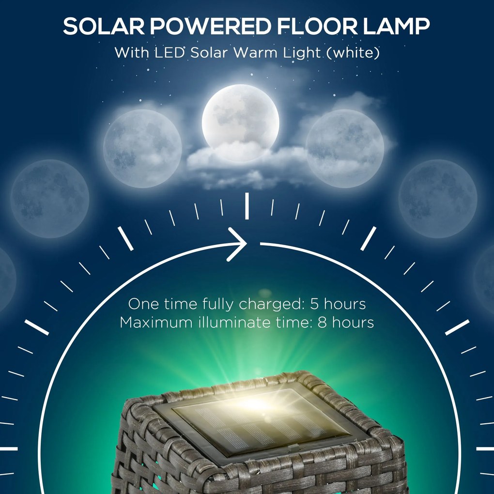 Outsunny Solarna lampa stojąca rattanowa z czujnikiem światła Automatyczna LED lampa solarna w stylu boho IP44 wodoszczelna | Aosom PL