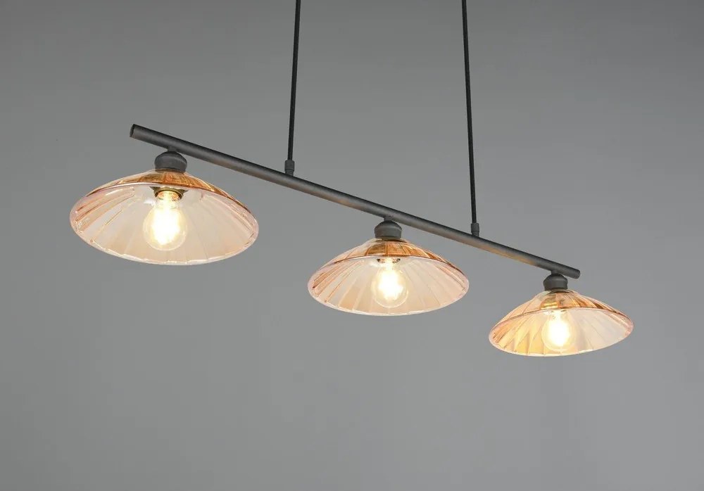 Czarno-bursztynowa metalowa lampa wisząca ze szklanym kloszem Eluna – Reality