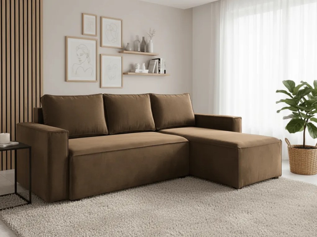 PROMOCJA Jasnobrązowa rozkładana narożna sofa CAVELO, dwustronna II klasy jakość