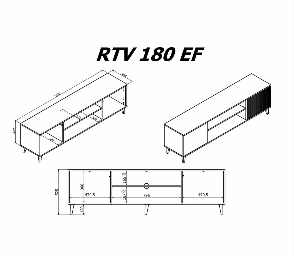 Ryflowana szafka pod telewizor z kominkiem Random RTV-180K