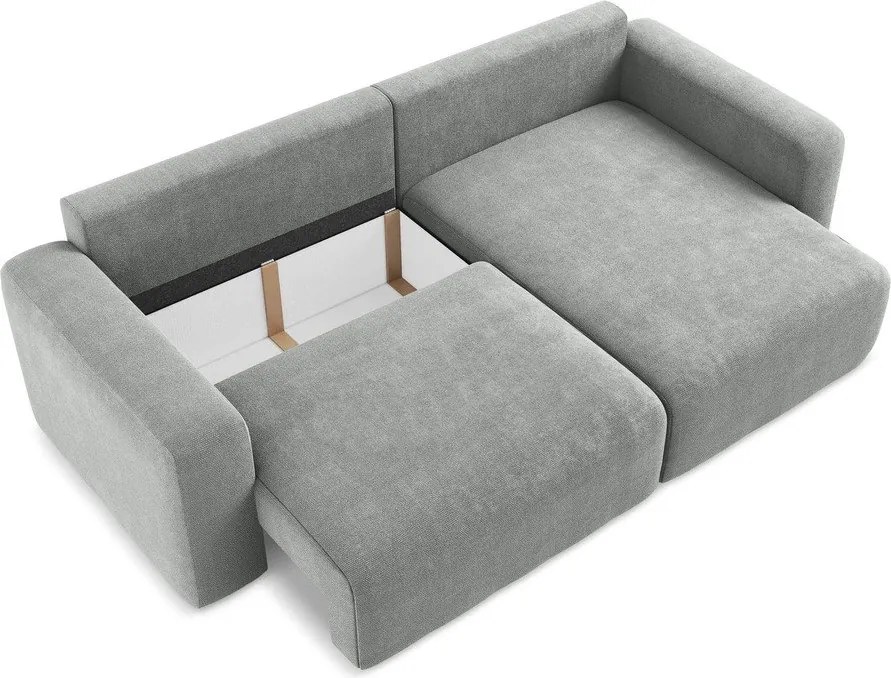 Szary rozkładany/ze schowkiem narożnik z tkaniny szenilowej (prawostronny/z szezlongiem) Kona – Makamii