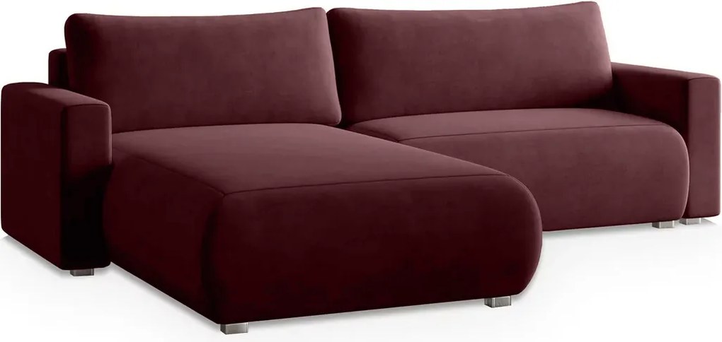 Bordowa rozkładana narożna sofa MONORA, dwustronna