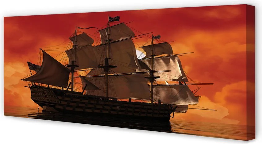 Obraz drukowany na płótnie Statek o Zachodzie Słońca