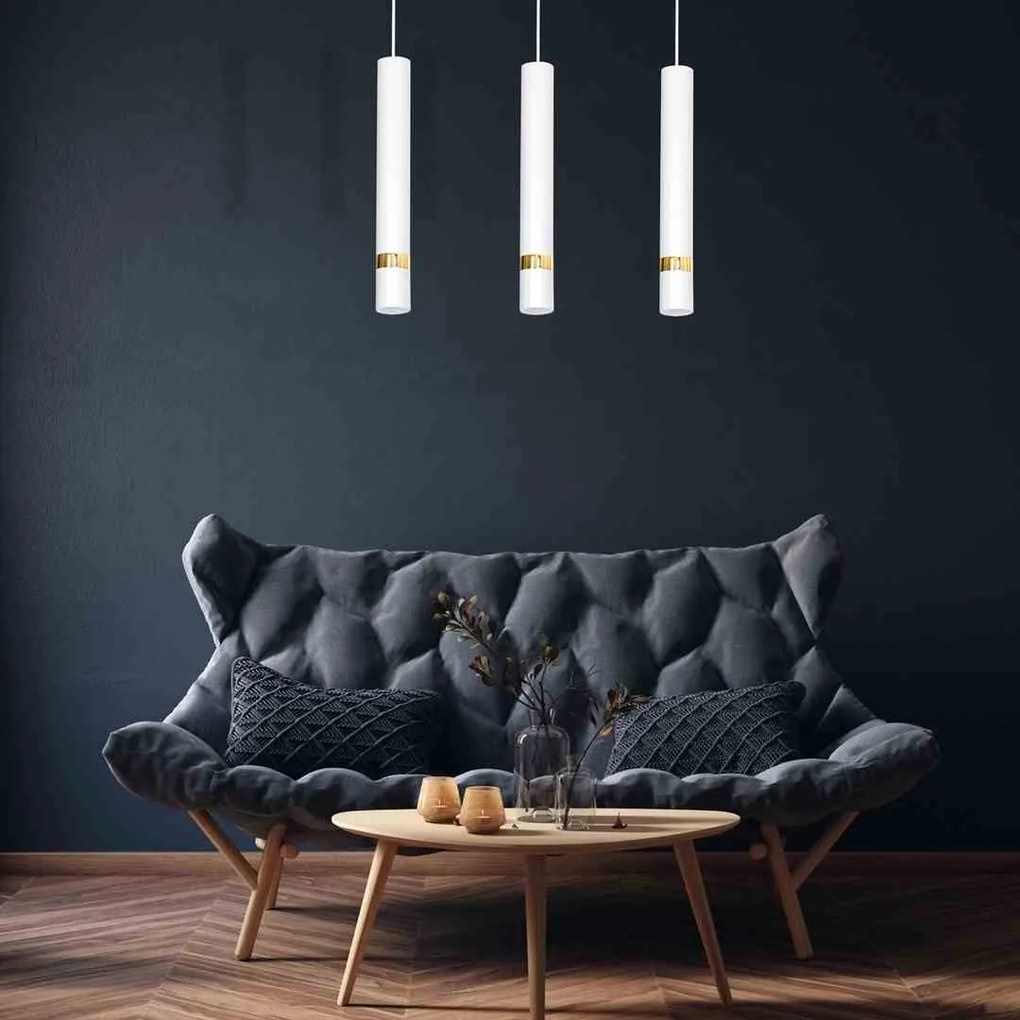 Lampa wisząca JOKER WHITE/GOLD 3xGU10, na listwie potrójna, biała/złota, nad stół/wyspę