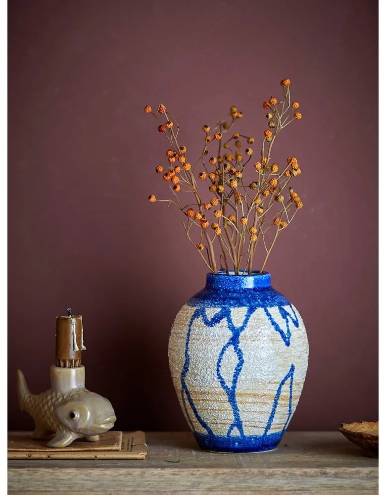 Niebiesko-kremowy kamionkowy wazon (wysokość 16 cm) Avon – Bloomingville