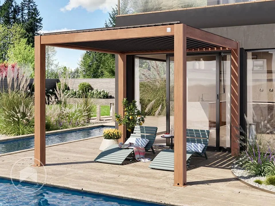 PRIMEYARD 3x3m Pergola Deluxe, lamelowa, optyka drewna - (400115)