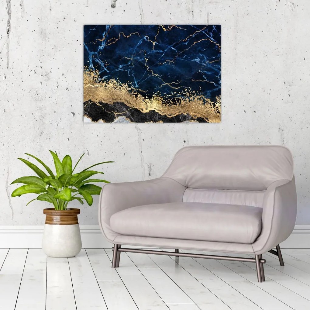 Obraz na szkle - Ciemnoniebieski marmur (70x50 cm)
