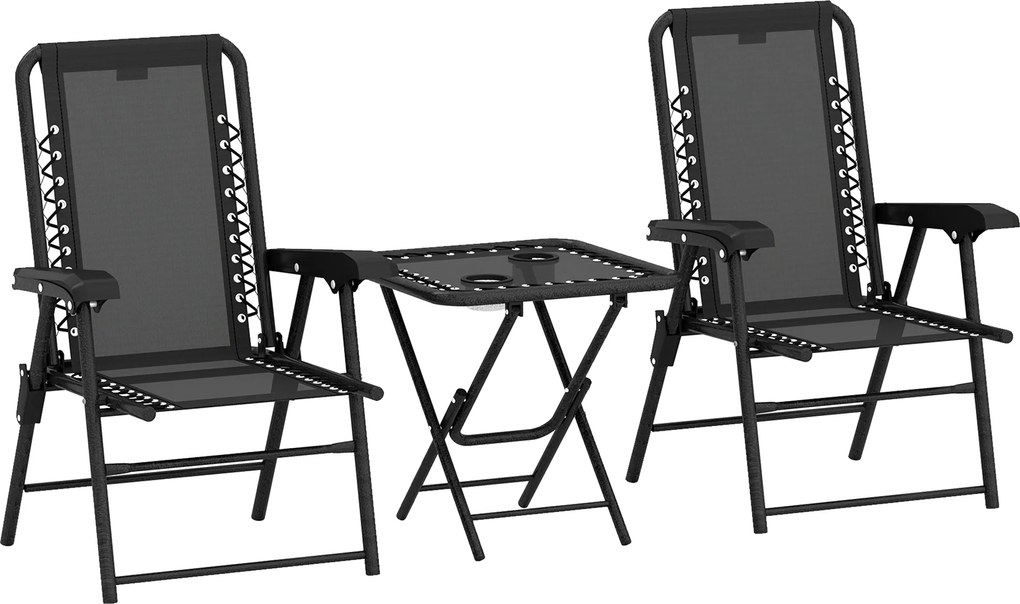 Outsunny Zestaw bistro 3-częściowy ze stali, odporne na warunki atmosferyczne meble ogrodowe składany stolik bistro uchwyty na kubki krzesła ogrodowe czarny | Aosom PL
