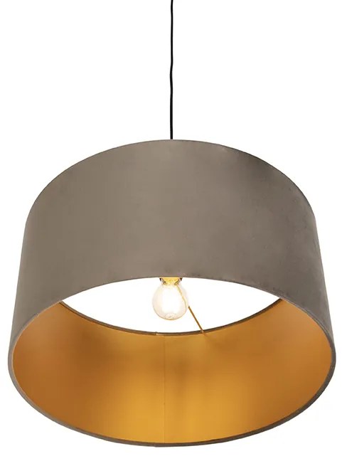 Lampa wisząca z abażurem z weluru taupe ze złotem 50 cm - CombiWiejski/ Rustykalny / Vintage Oswietlenie wewnetrzne