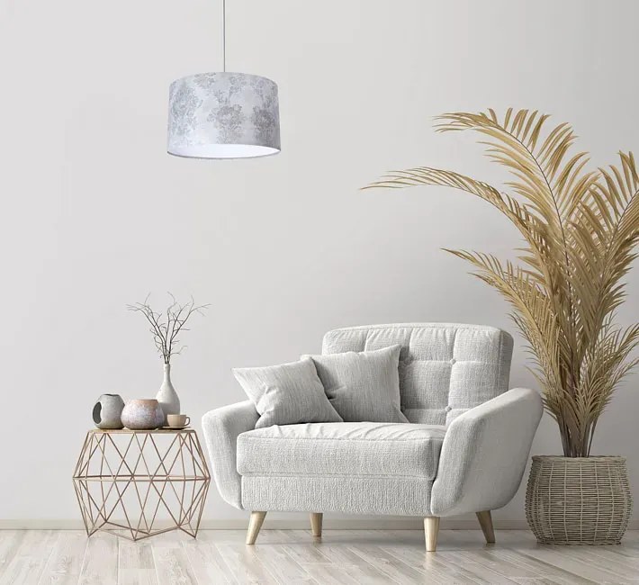 Srebrno-biała lampa wisząca z abażurem - S393 A7-M95