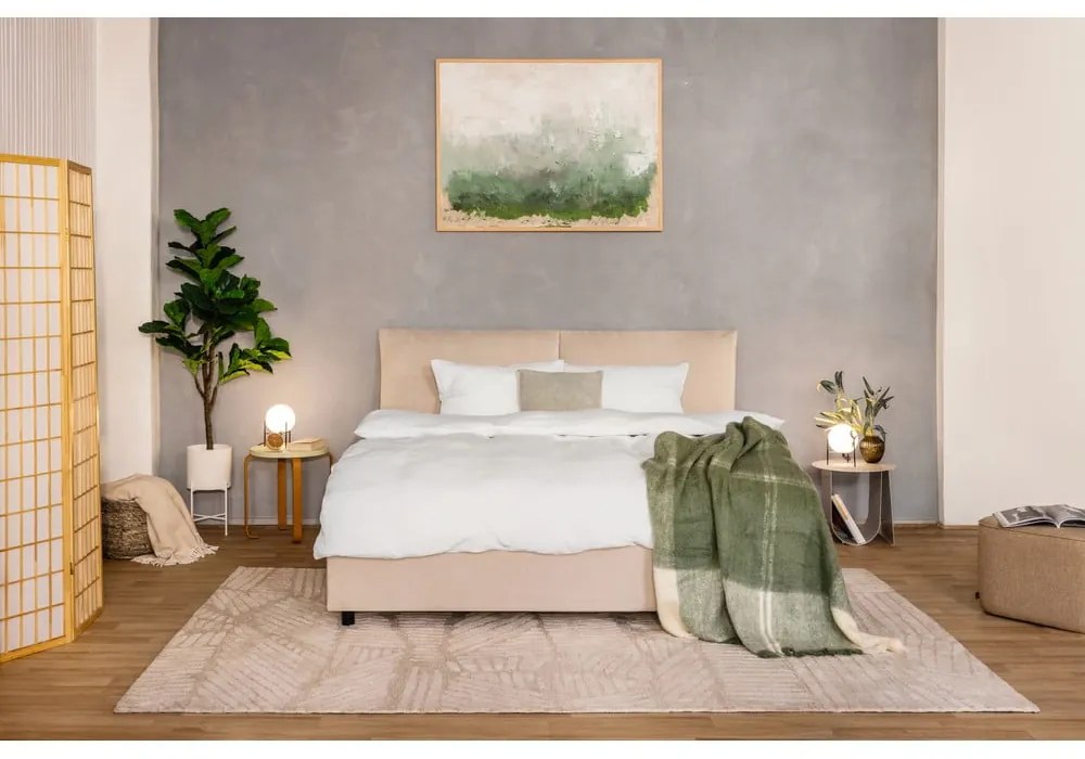 Beżowe tapicerowane łóżko podwójne z miejscem do przechowywania z materacem/kratką 180x200 cm Myra Pillow - Bonami Selection