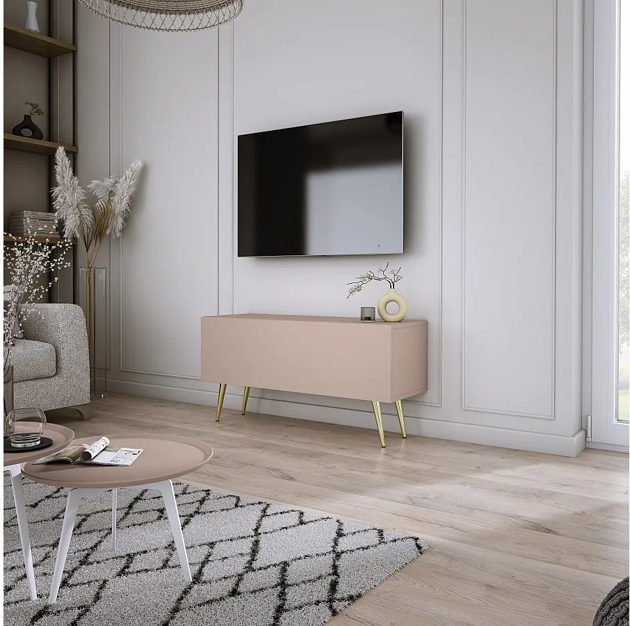 Szafka RTV: Karmelowy Brąz, 100 x 52 x 32 cm, złote nogi