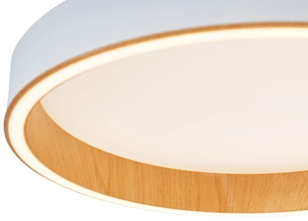 Designerska lampa sufitowa biała z drewnem 40 cm z LED z 3-stopniowym przełącznikiem - IngoDesignerski Oswietlenie wewnetrzne