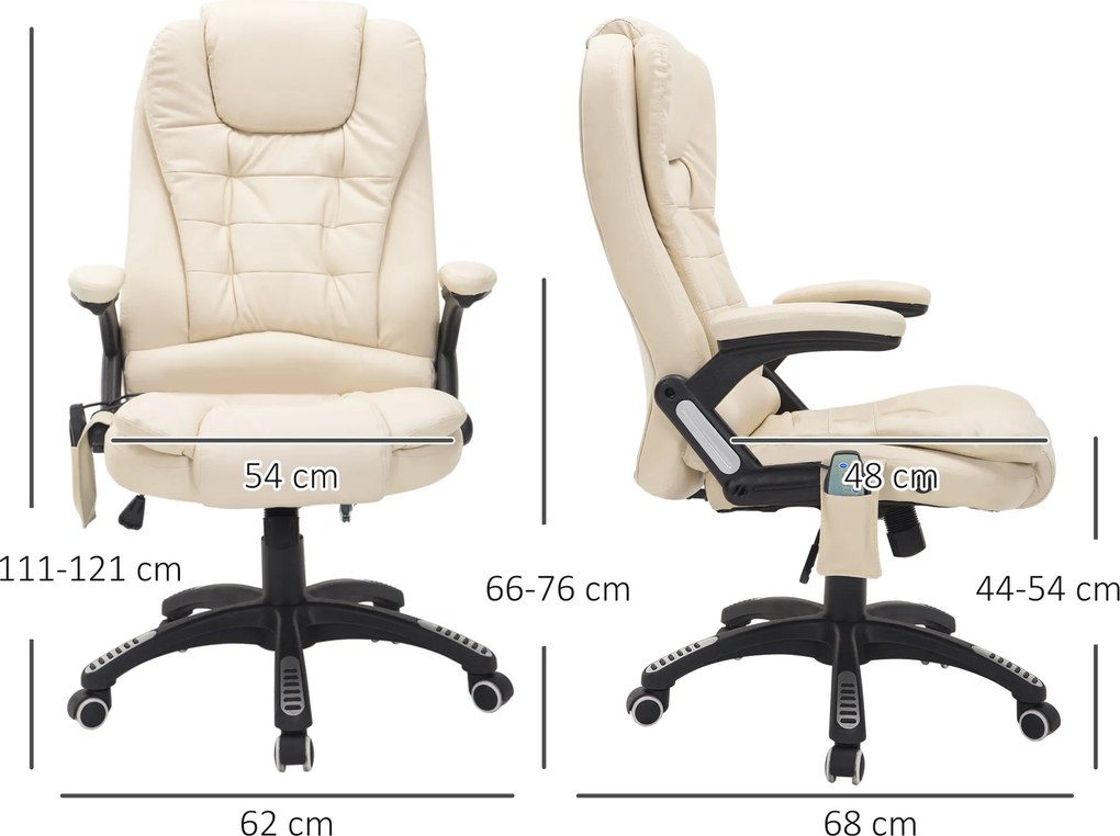 HOMCOM Krzesło biurowe ergonomiczne Masażu fotel biurowy fotel obrotowy z funkcją ogrzewania Beżowy | Aosom PL
