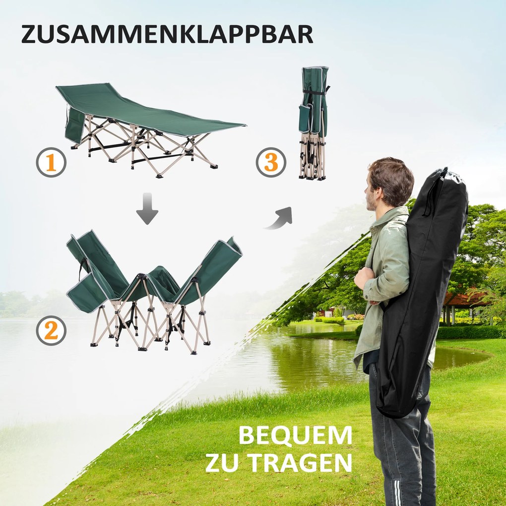 Outsunny Łóżko kempingowe składane odporny na warunki atmosferyczne zielony beżowy 190x68x52cm z torbą | Aosom PL